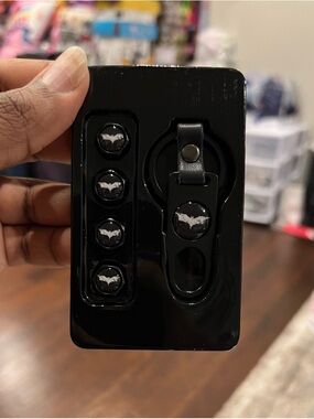 BATMAN Black & White Keychain & BATMAN Black & White Tire Valve Stem Caps